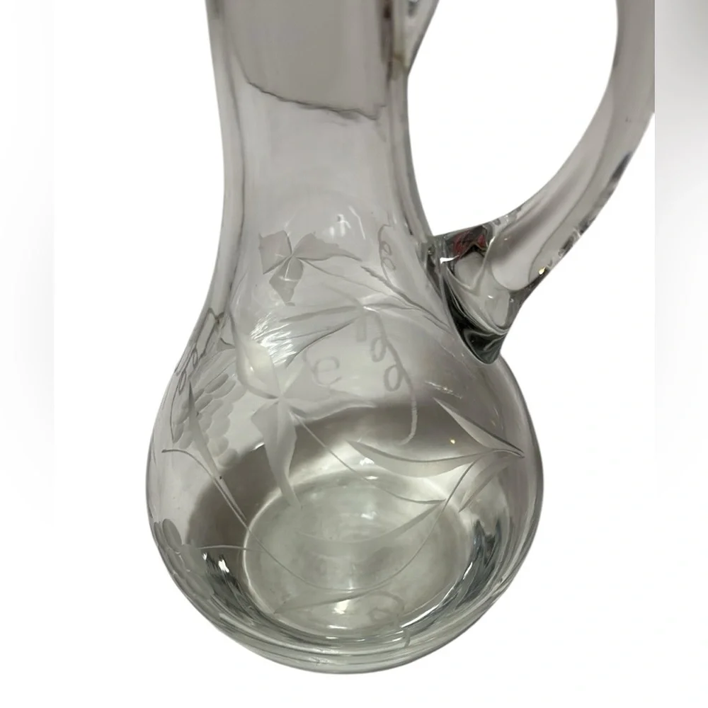 Vintage Etched Clear Glass Decanter with Stopper